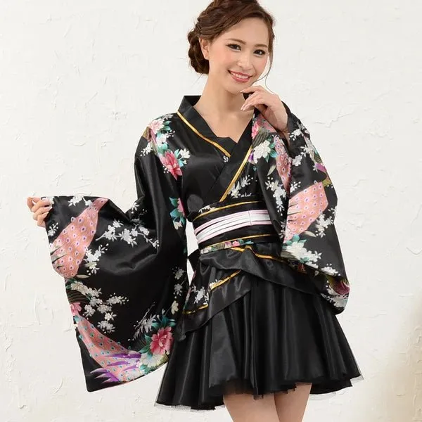 Satin Kimono Dress - Black with tutus