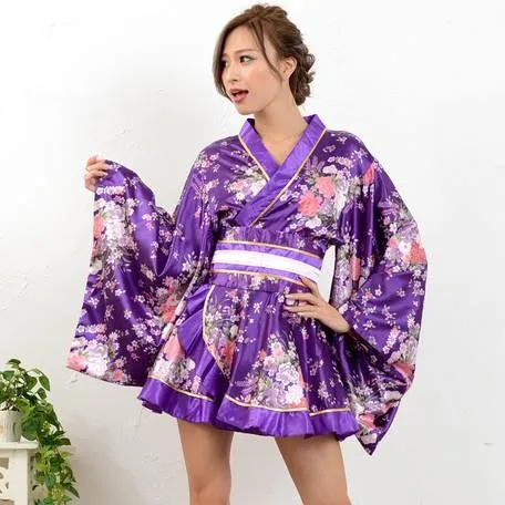 Satin Kimono Dress - Purple