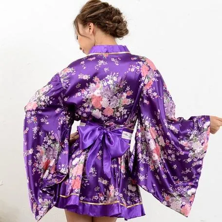 Satin Kimono Dress - Purple