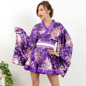 Satin Kimono Dress - Purple