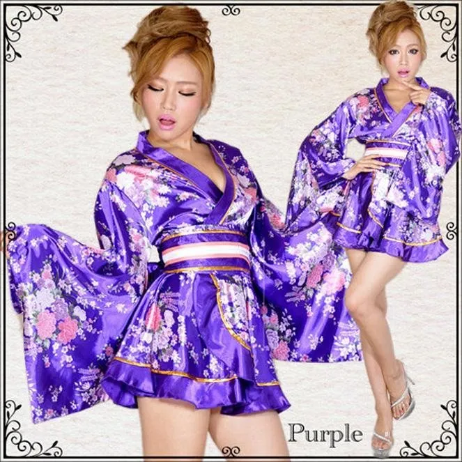 Satin Kimono Dress - Purple