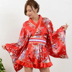 Satin Kimono Dress - Red