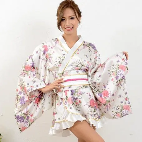 Satin Kimono Dress - White