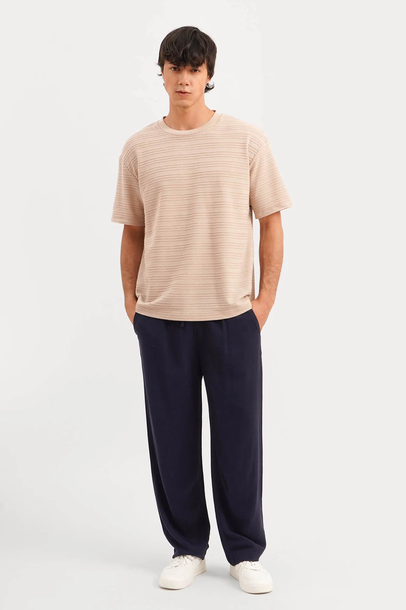 Straight Fit Linen Pull-On Trousers