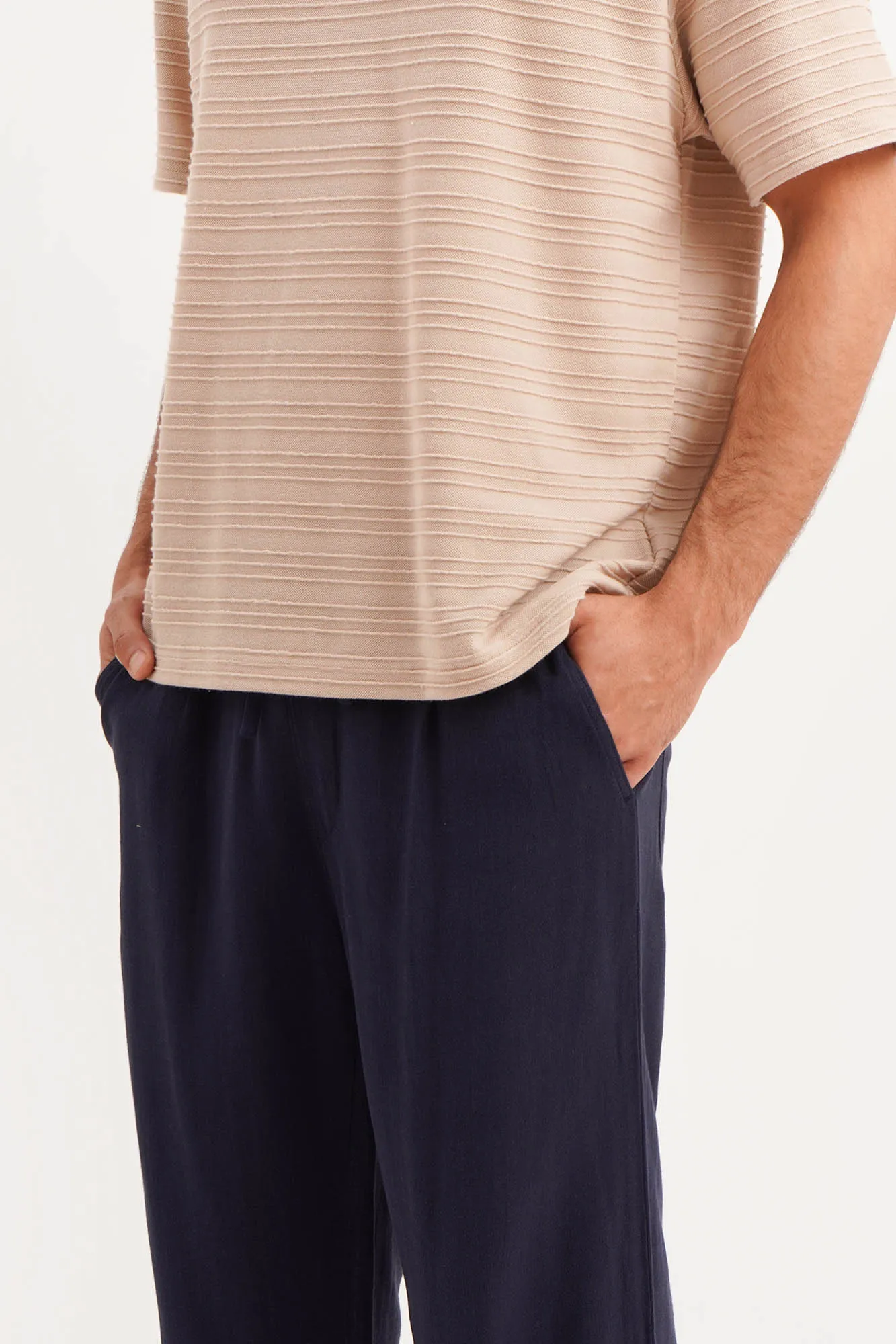 Straight Fit Linen Pull-On Trousers