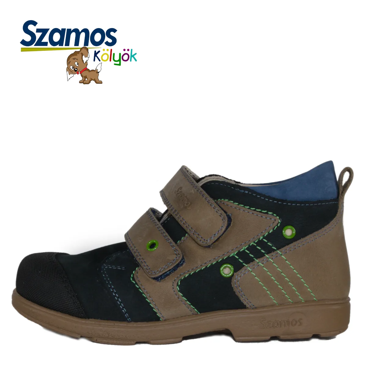 Szamos kid boy supinated sneakers black,khaki and light blue toddler/little kid size