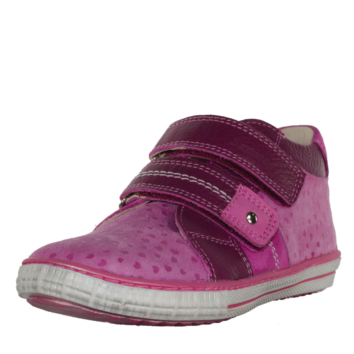 Szamos kid girl sneakers pink with hearts and burgundy velcro straps toddler/little kid/big kid size