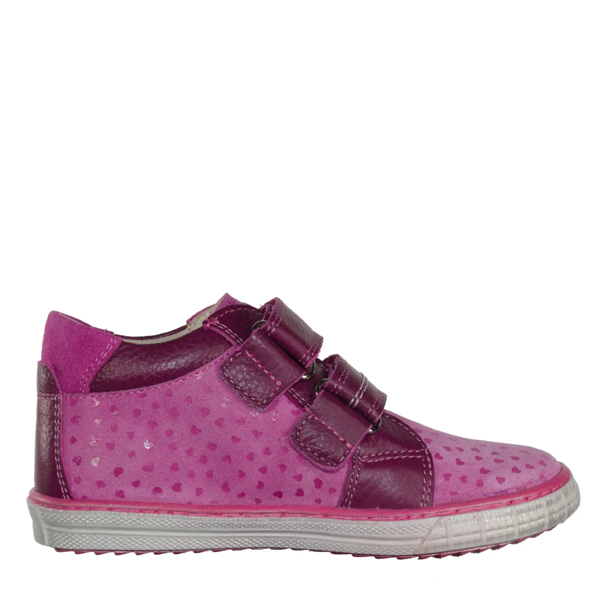 Szamos kid girl sneakers pink with hearts and burgundy velcro straps toddler/little kid/big kid size