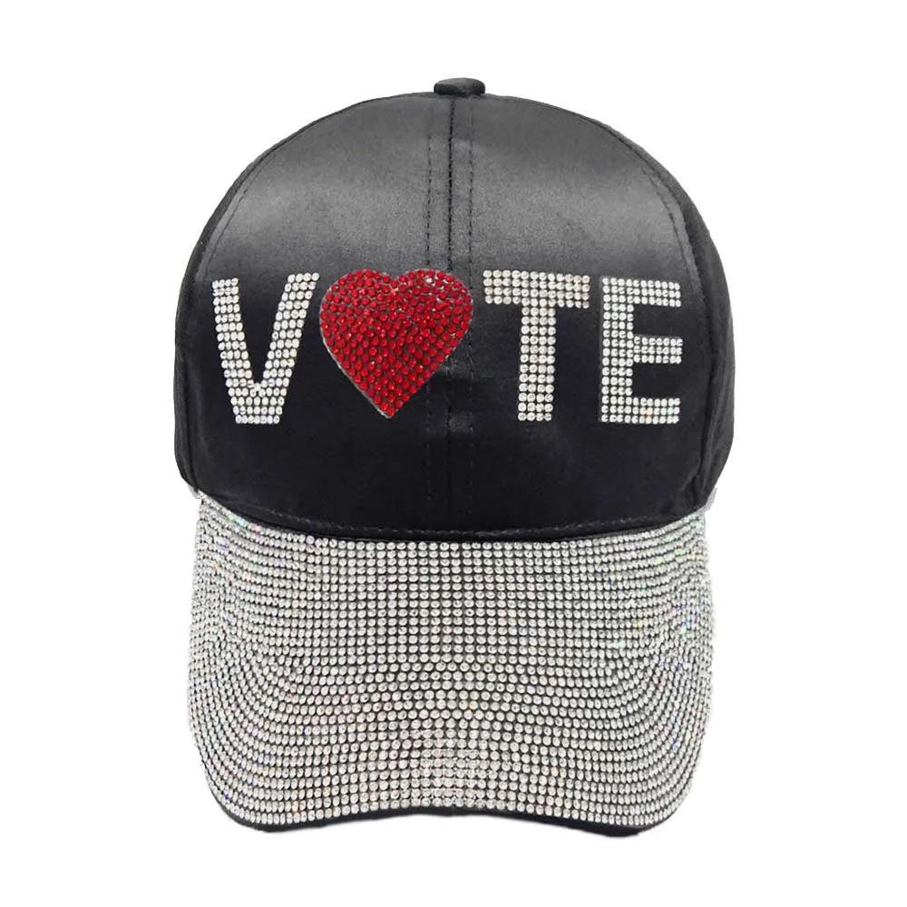 Vote Message Rhinestone Embellished Baseball Cap