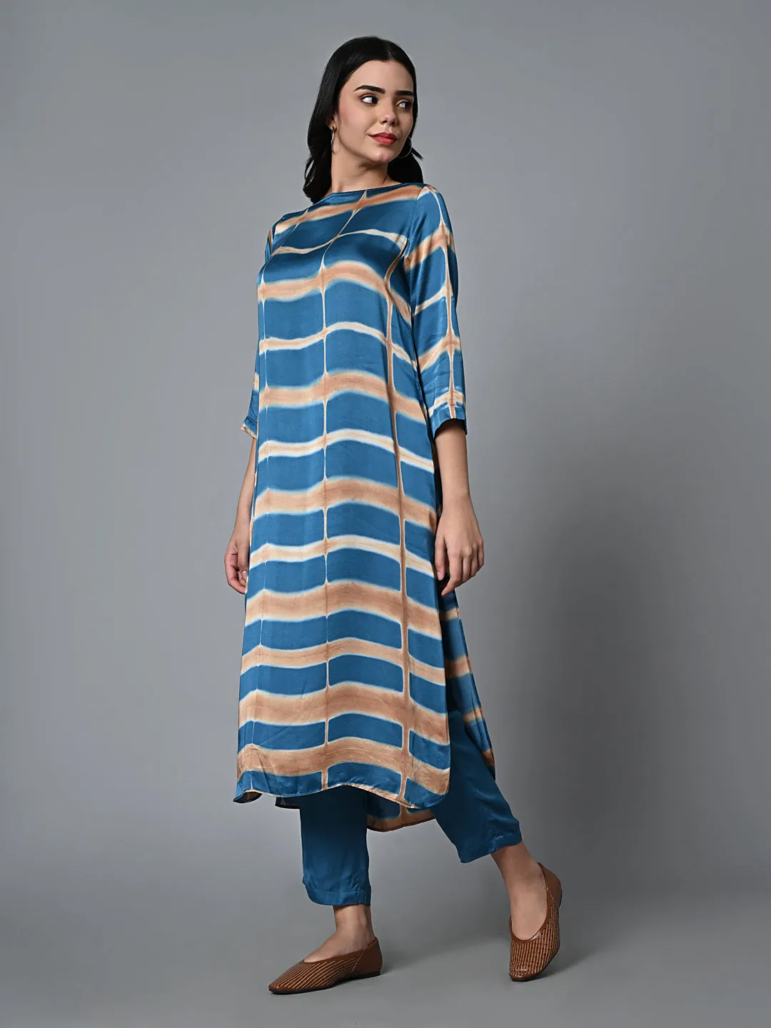 Women's Blue Viscose Modal Regular Fit Kurta