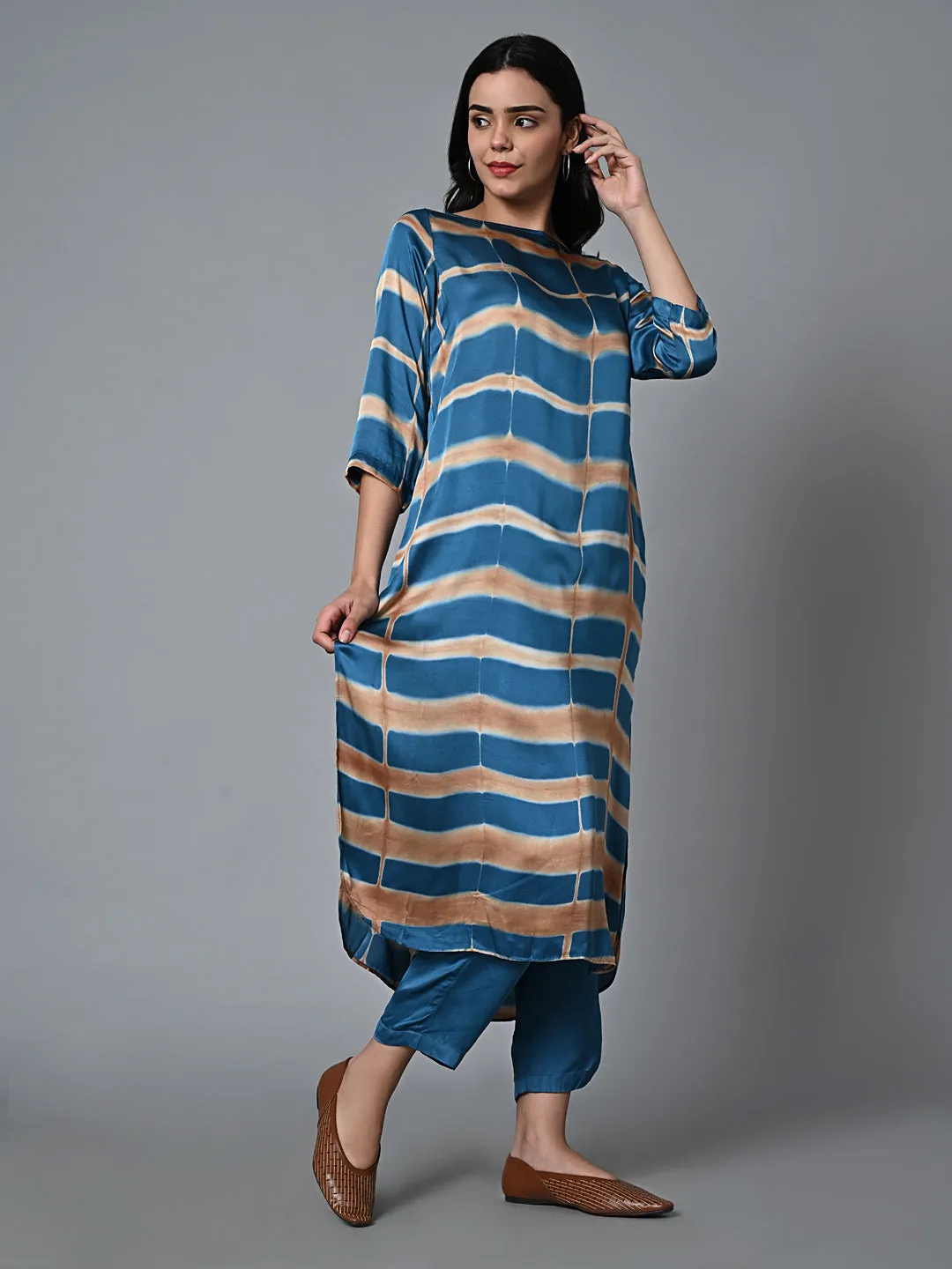 Women's Blue Viscose Modal Regular Fit Kurta