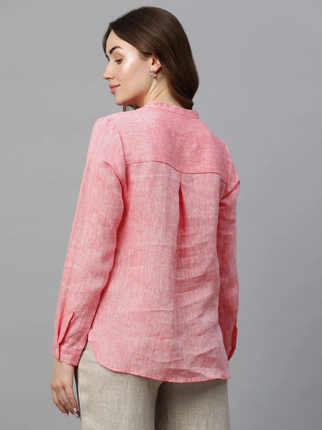 Women's Pink Linen Regular Fit Blouse