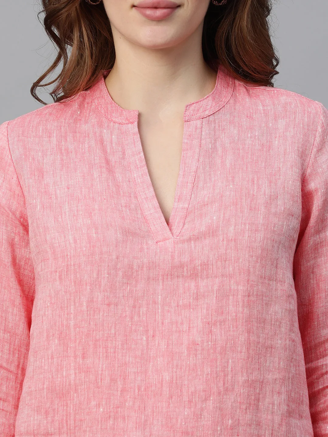 Women's Pink Linen Regular Fit Blouse