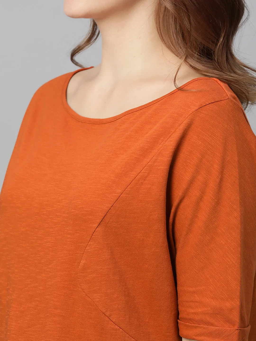 Women's Rust Cotton Regular Fit Tshirt